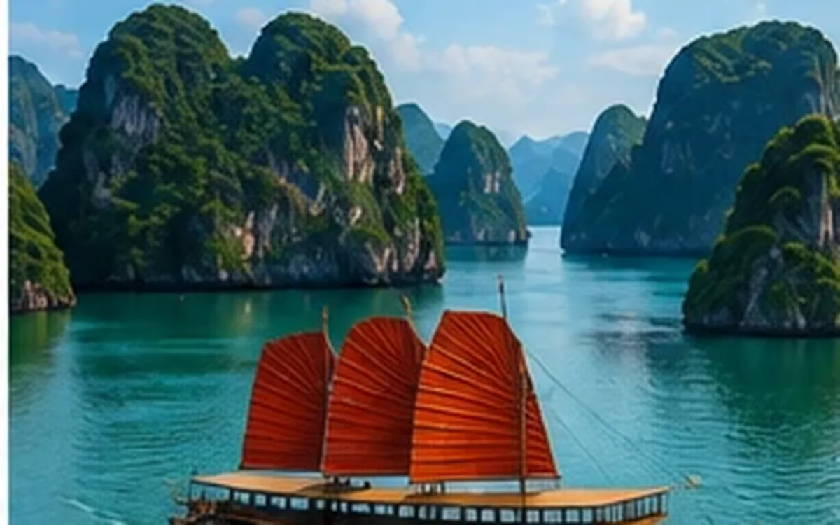 Vietnam – limestone islands rising from the water at Ha Long Bay